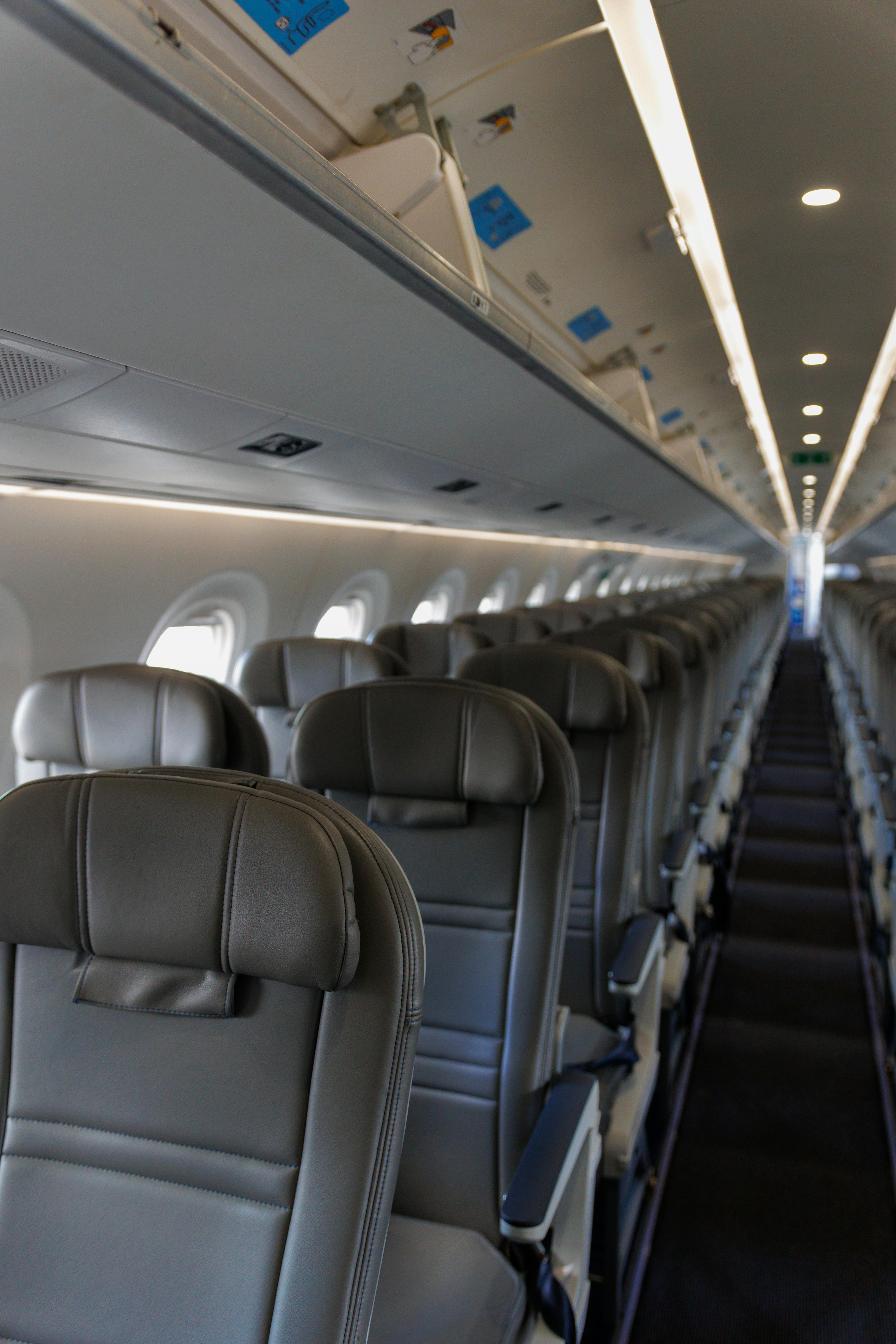 Premium economy cabin with wide seats and extra legroom